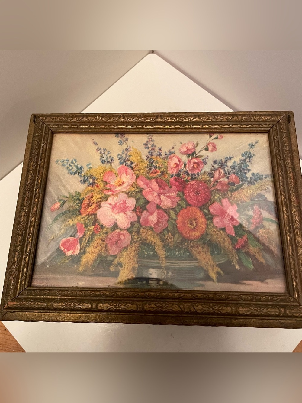 Vintage Wooden Jewelry Box Gustave Wiegand Lithograph Mirror - Picture 2 of 11